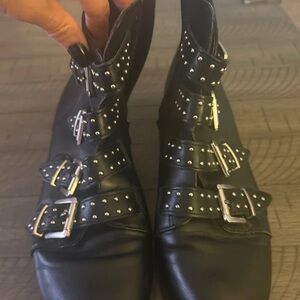 Studded Black Leather Ankle Boots